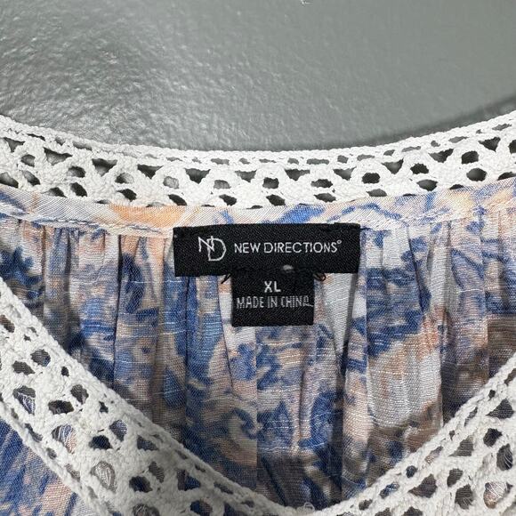 New Directions Women's Blue Paisley Crochet Trim Top - Size XL - Boho Peasant - Picture 4 of 6